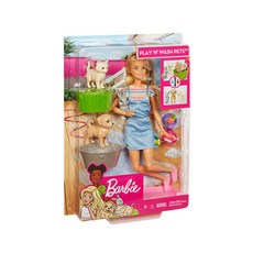 Barbie 寵物洗澡芭比娃娃玩具組, 混色