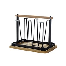 6格杯架置物架+木質底座 YT_RA492, 黑色的, 1套