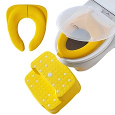 孩童成人兩用馬桶坐墊+可攜式嬰兒馬桶坐墊+腳踏凳, 透明+黃色