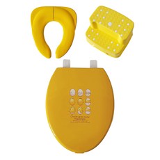 孩童成人兩用馬桶坐墊+可攜式嬰兒馬桶坐墊+腳踏凳, 黃色小雞款