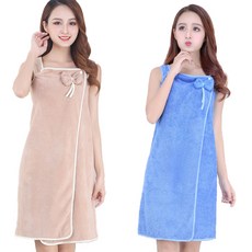 Market Pio 蝴蝶結毛巾浴袍 2件組, 米色, 天藍色, 1套