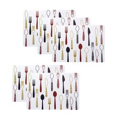 咖啡廳圖案餐墊 5入, 餐具棕, 40 x 28 cm, 5個