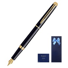 WATERMAN 威迪文 New Hemisphere GT 鋼筆 + 長款卡式墨水管 8入 禮盒組, F, 亮漆黑