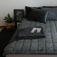 EIGHT ROOM 素色壓紋超細纖維鬆緊帶式薄床墊, 灰色