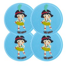 印地安少女杯墊 4入, 藍色, 4個