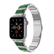 Apple Watch 42 / 44 mm 專用寶石金屬錶帶, 單一商品, 銀色 + 綠色