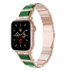 Apple Watch 38/40mm專用寶石金屬錶帶, 單品, 玫瑰金+綠色