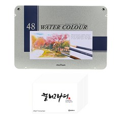 동아 문화 수채 색연필 틴 케이스 48색 + 동아PMS 캘리그라피 패드 60p 문구세트, 혼합색상, 1세트