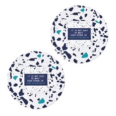 北歐圖案圓形杯墊 2入, 藍色