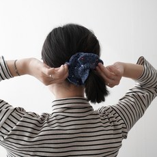 슬로우모먼츠 블라썸 헤어 슈슈 곱창밴드 머리끈 만들기 2p + 코바늘 키트, 1세트, 데님블루