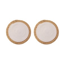 圓形編織草杯墊 2入, 白色, 2個