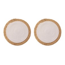 圓形麥稈杯墊 2入, 白色, 2個