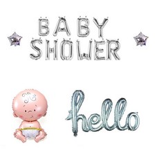 Baby Shower 纖長款牆面裝飾派對氣球組, 銀色(Babyshower), 1套