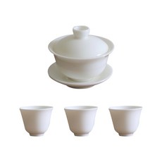慶德鎭白瓷蓋碗+茶杯 3入茶具組, 單色, 1套