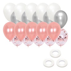 조이파티 컨페티 은박 로즈골드 천장풍선 세트, 풍선(은박로즈골드, 펄화이트, 펄실버, 펄로즈골드), 컬링리본(화이트), 1세트