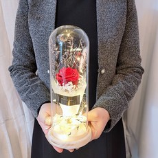 有花的風景 鮮花 永生花 + 玻璃罩 大, 紅色(永生花)