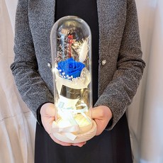 有花的風景 鮮花 永生花 + 玻璃罩 大, 藍色(永生花)