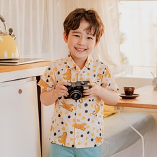 Lala Amang 男童款圓點花豹印花短袖襯衫