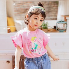 Lala Amang 女童款美人魚印花荷葉邊短袖T恤