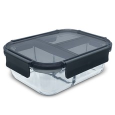 mir 分隔耐熱玻璃保鮮盒 3格, 1個, 長方形保鮮盒 1.04L