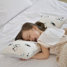 ahtty blanc 孩童印花寬枕頭+枕頭套 2入, 天空企鵝