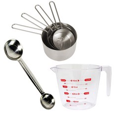 Cook Charmy 不鏽鋼量杯 4入+不鏽鋼長柄量勺+透明量杯 500ml, 混色