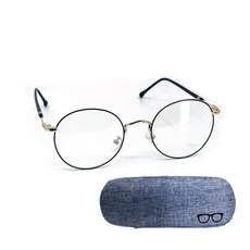 圓形抗藍光眼鏡 金色黑色+眼鏡盒 隨機出貨, 1套