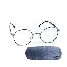 圓形抗藍光眼鏡 銀色黑色+眼鏡盒 隨機出貨, 1套