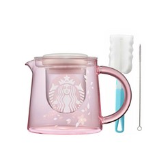 스타벅스 21 체리블라썸 글라스 티팟 500ml + 세척솔 2종 선물세트 랜덤발송, 핑크(티팟), 1개
