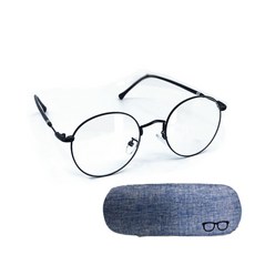 圓形藍光阻擋眼鏡 黑色 + 眼鏡盒隨機出貨, 1套