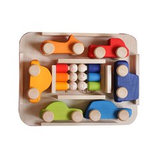 Scandiko Waldorf原木教具彩虹朋友娃娃車子 6件組, 混色