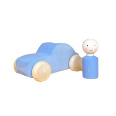 Scandico Waldorf 木製教區人偶汽車套組, 天藍色