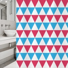 디자인수풀 샤워 커튼 1800 x 1880 mm SC74 + 스테인리스 고리 12p + 커튼봉 화이트 세트, 1세트