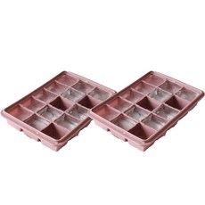 馬卡龍色系矽膠方形製冰盒 15格 2入, 粉紅色