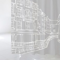 浴簾 SC64 1520*1880mm+不鏽鋼掛鉤 12入+白色窗簾桿組合, 1套