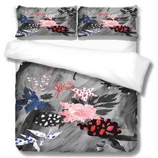 被套+枕頭套2入組, 刷色粉紅花卉款(A_RD_531)