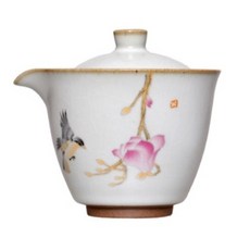 玉蘭陶瓷茶壺, 白色+粉色+黑色+黃色+棕色, 180毫升