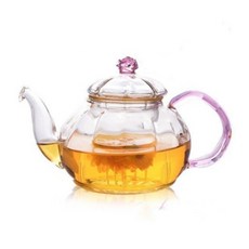 花朵玻璃茶壺, 粉色的, 600毫升