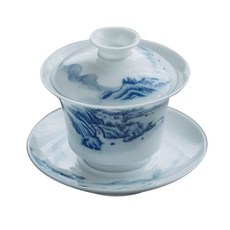 BABOSARANG 景德鎮山水畫傳統茶杯, 白色+藍色, 1個