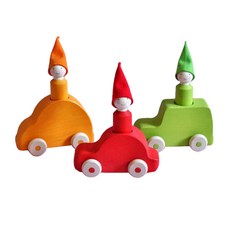 스칸디코 발도르프 원목 고깔모자 자동차 3종 세트, 레드 + 그린 + 오렌지, 1개