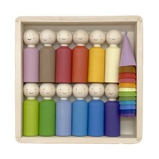 Scandiko Waldorf彩虹木質人偶娃娃 12件組, 混色