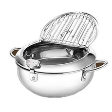 CASANI 電磁爐適用不鏽鋼雙耳油炸鍋 FB066 2.2L, 20cm, 銀色, 1個