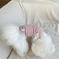 MAGDOG 狗狗起司條紋亞麻無袖上衣, 粉紅色