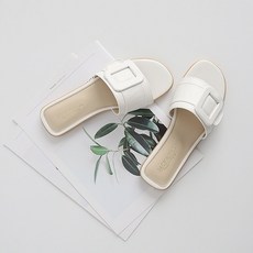 JACK&JILL 女款方釦皮帶飾拖鞋 JB1343, 白色, 235