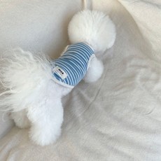 MAGDOG 狗狗起司條紋亞麻無袖上衣, 天空藍