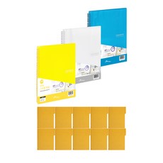 ECO Chungwoon 多色彈簧線圈文件夾 50頁 A4 3入+紙質黃色文件夾 10入, 隨機發貨（春檔），黃色（硫化日）, 1套