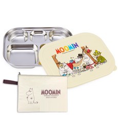 嚕嚕米不鏽鋼餐盤便當盒組, 象牙白, 便當盒+便當袋+便當蓋