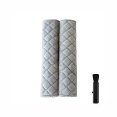 메오 포인트 격자무늬 안전벨트 커버 2p + 차량용 먼지털이개, 그레이, 1세트