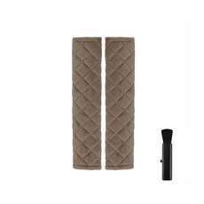 메오 포인트 격자무늬 안전벨트 커버 2p + 차량용 먼지털이개, 카키, 1세트