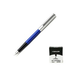 Sailor High Ace Neo 鋼筆 + 墨盒 黑色 12p, F, 藍色